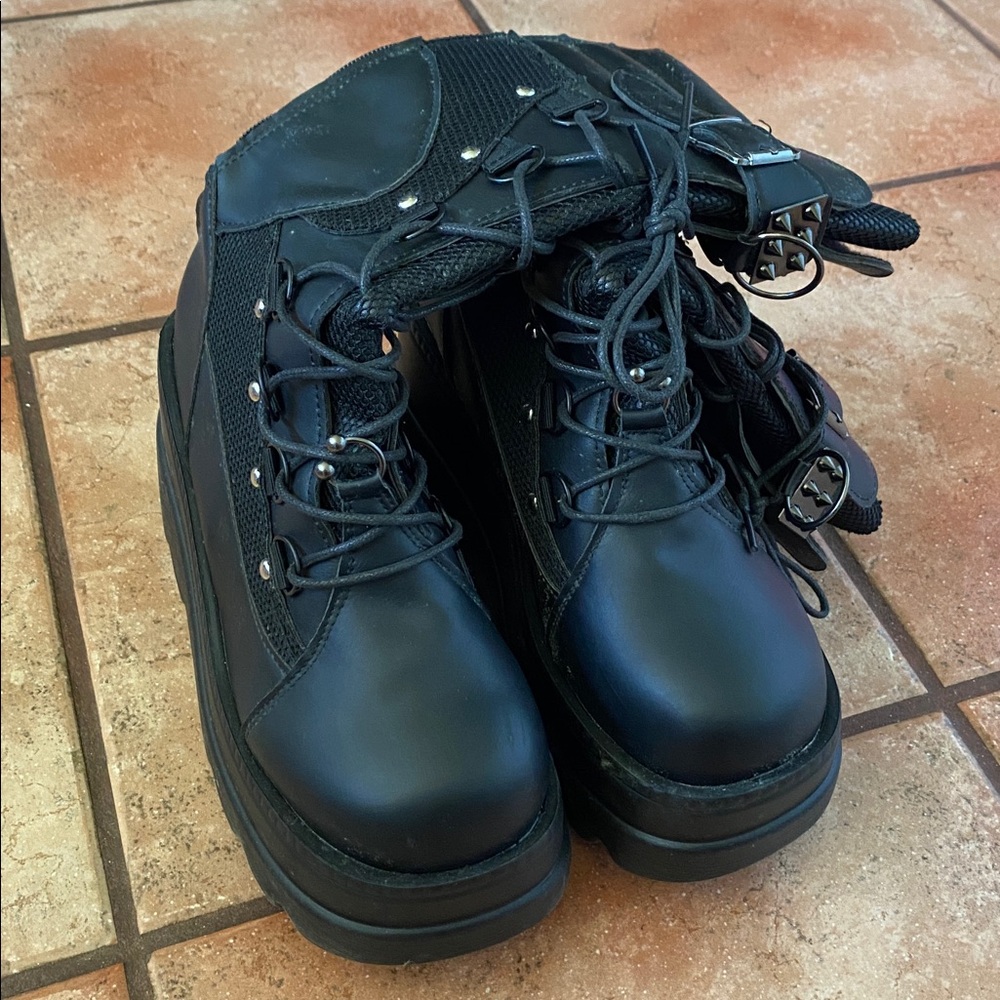 Black Platform Combat Boots - Picture 2 of 2